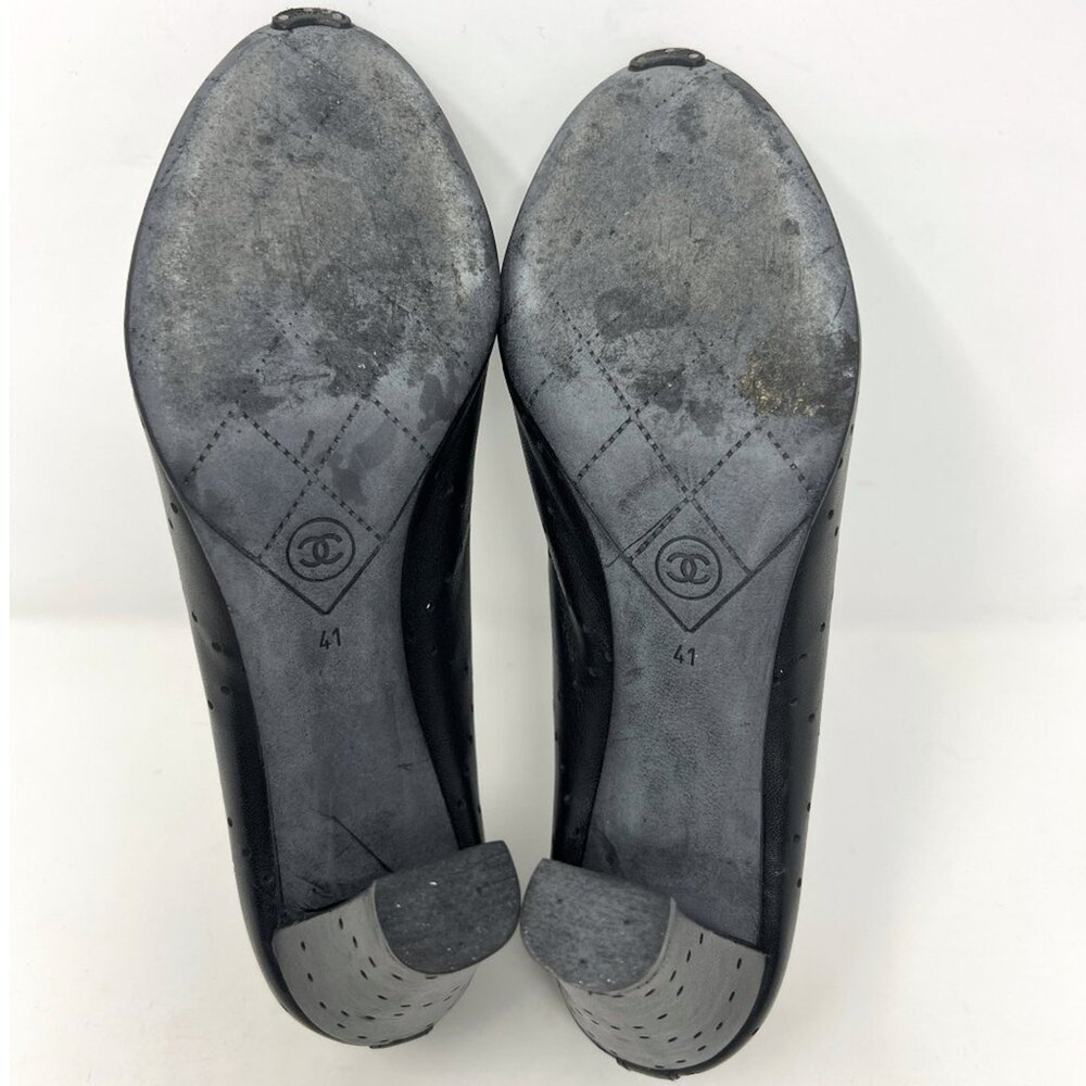 Chanel Black Leather Mary Jane Peep Toe Heels CC Pumps 41 - Picture 7 of 9